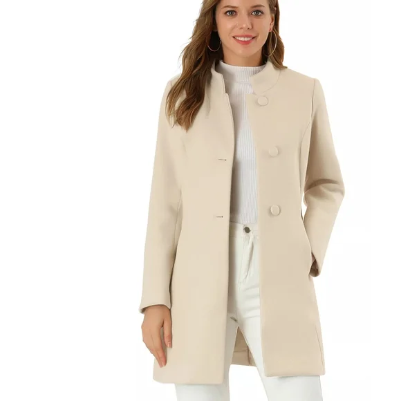 Allegra K Women's Cream Pea Coat - Picture 4 of 4